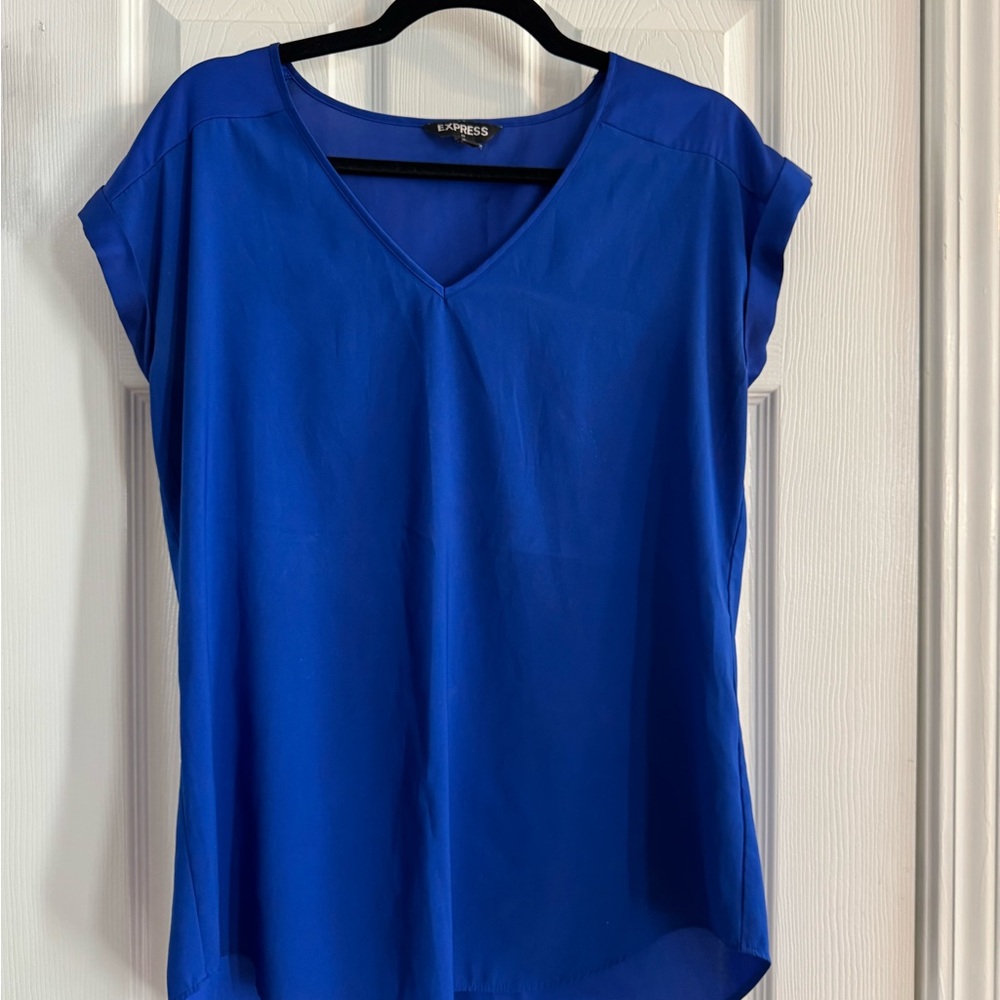 Express Women's V-Neck Cap Sleeve Top — Cobalt Blue